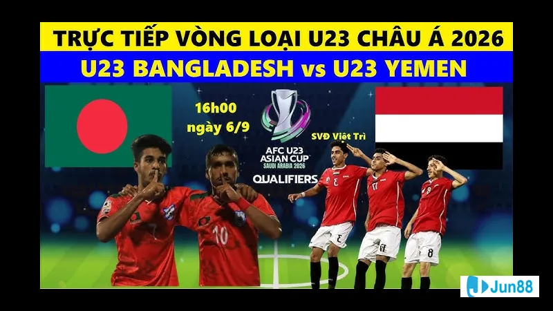 Cầu thủ U23 Bangladesh vs Yemen trên sân thi đấu